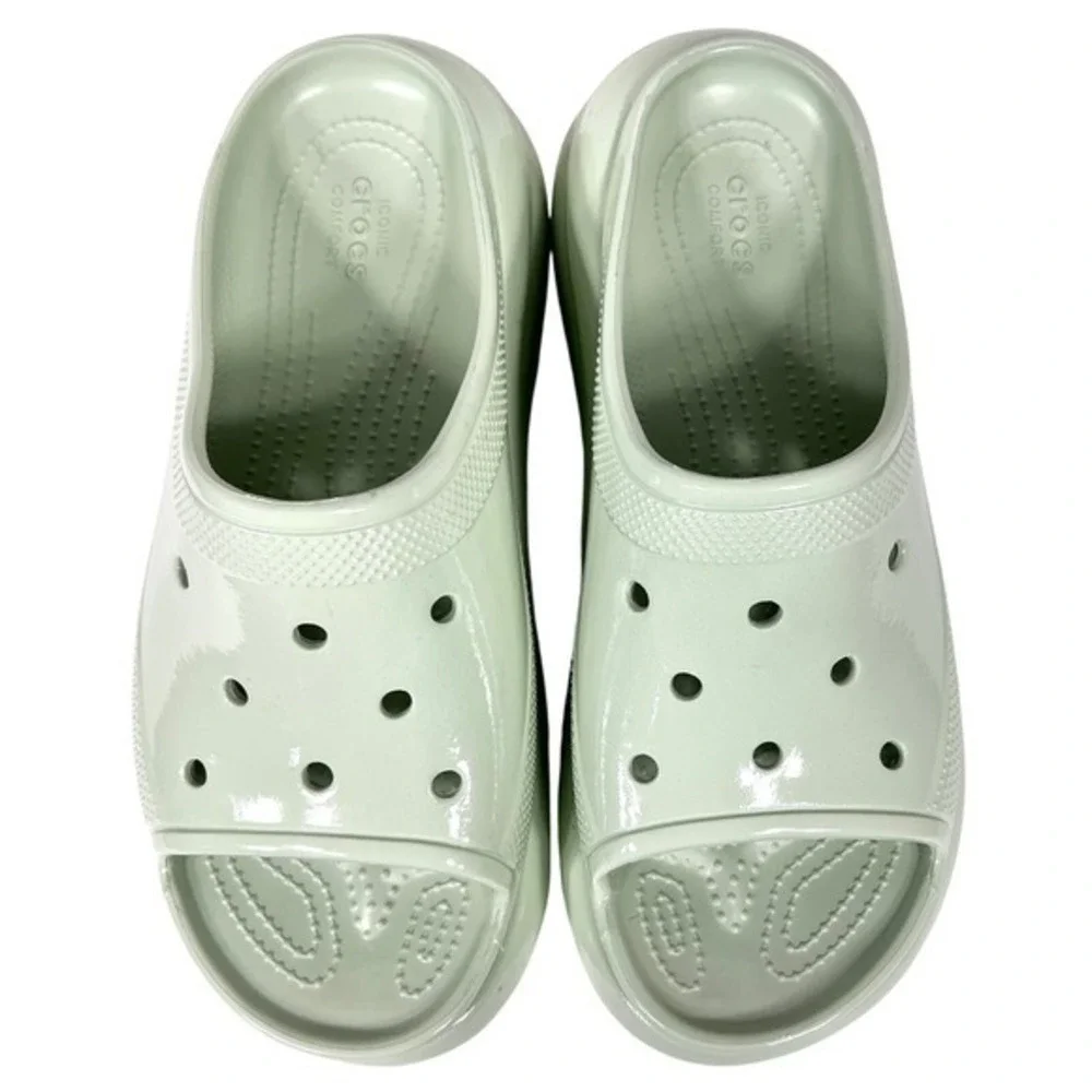 Crocs Crush Platform Slides Sandals High Shine Light Green W11/M9 Chunky Shoes